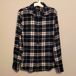 Men's Long Sleeve Button Down Plaid Shirt, Express, Small, Blue & White